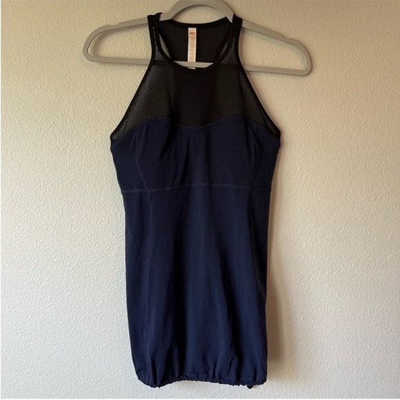 Lucy Navy and Black Mesh Ruched Athletic Racerback Tank Top Size Small - Picture 1 of 6